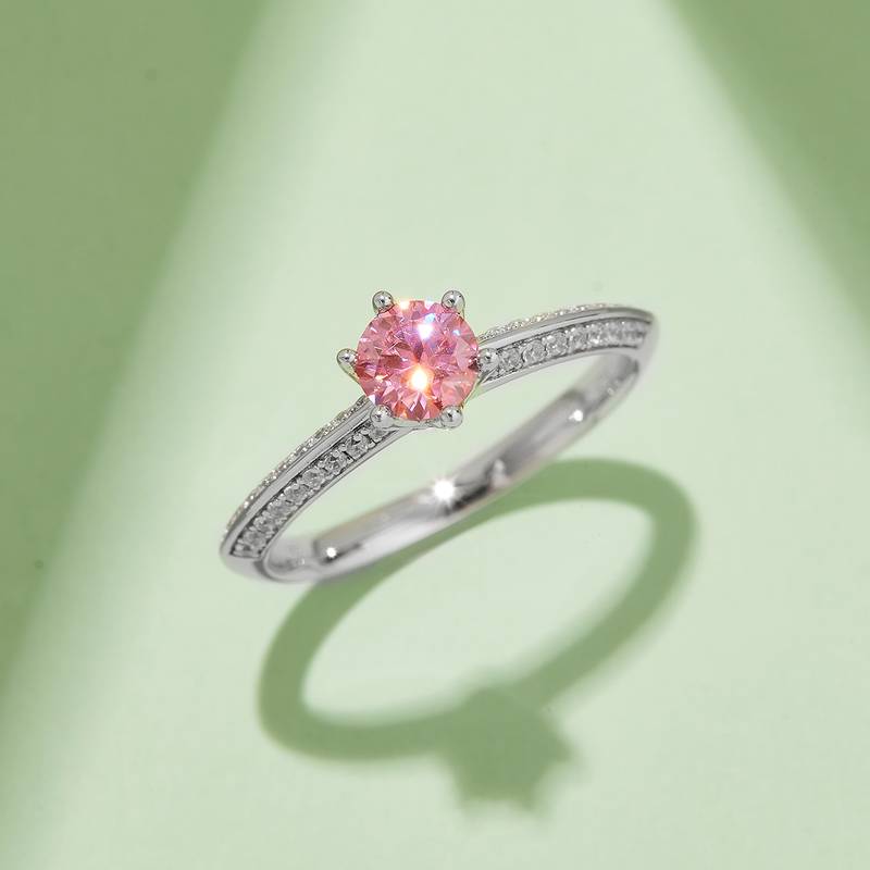 直臂豪镶半壁江山S925银镀白金MoissaniteWomen's Ring50分D级